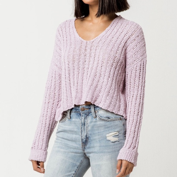 SKY AND SPARROW Women’s Open Weave Sweater Lavender Size S - Picture 1 of 7